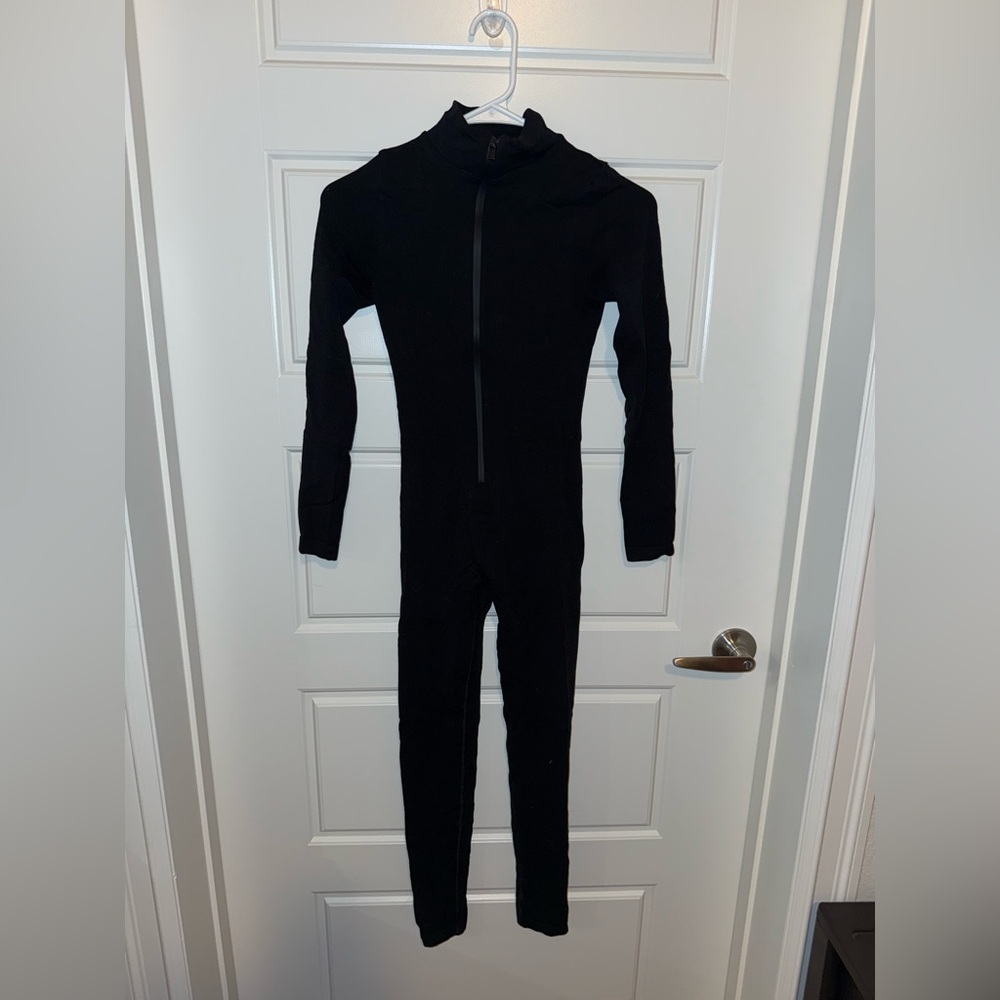 Zara Black Long-Sleeve Zip-Front Jumpsuit